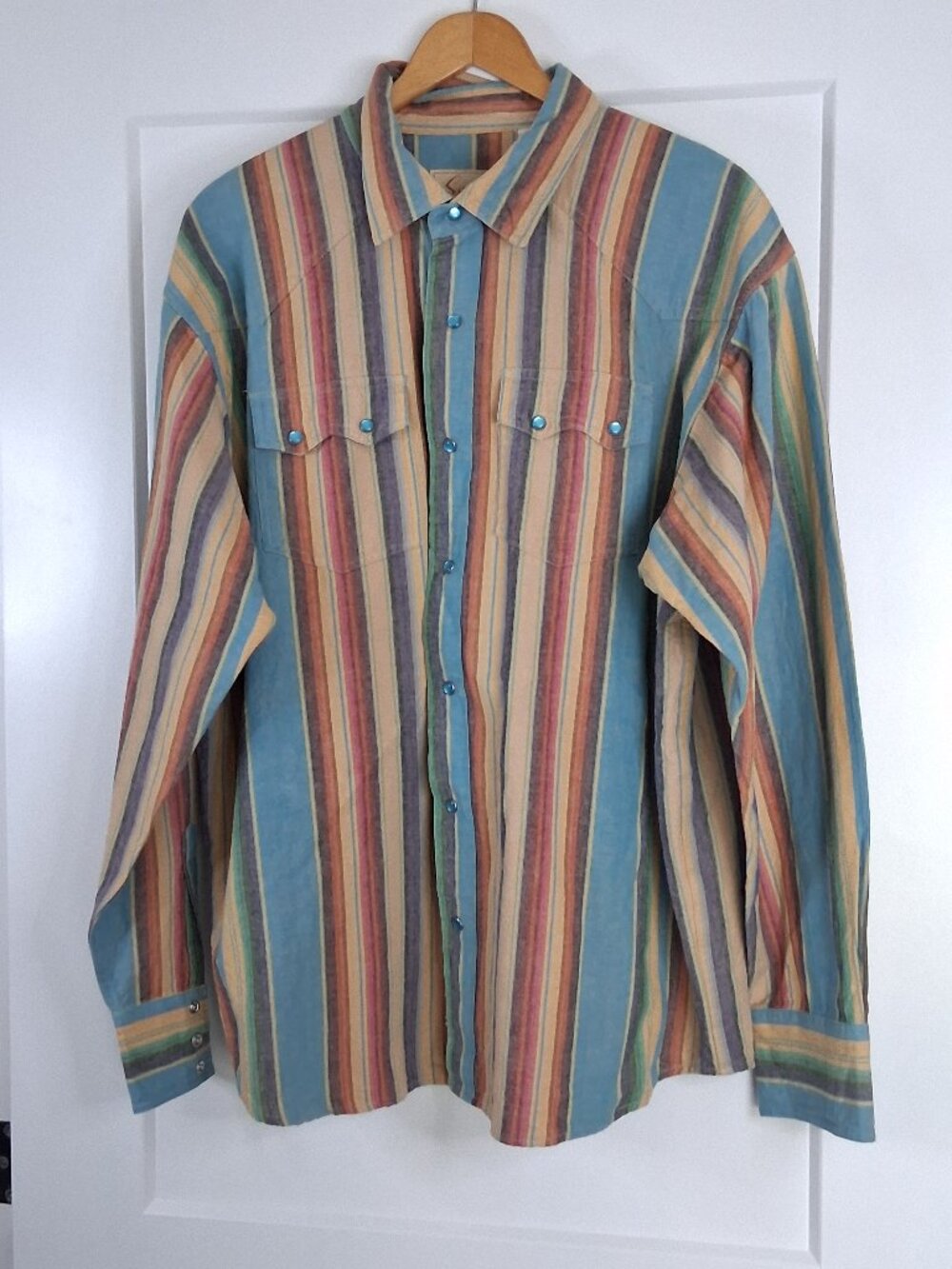 Scully Southwestern Multi Stripe Western Snap Shirt Mens 2XL Cotton Pearl Snap